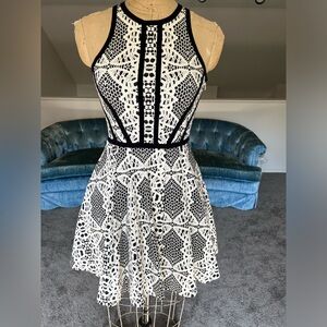 Parker black & white lace print cutout back skater dress